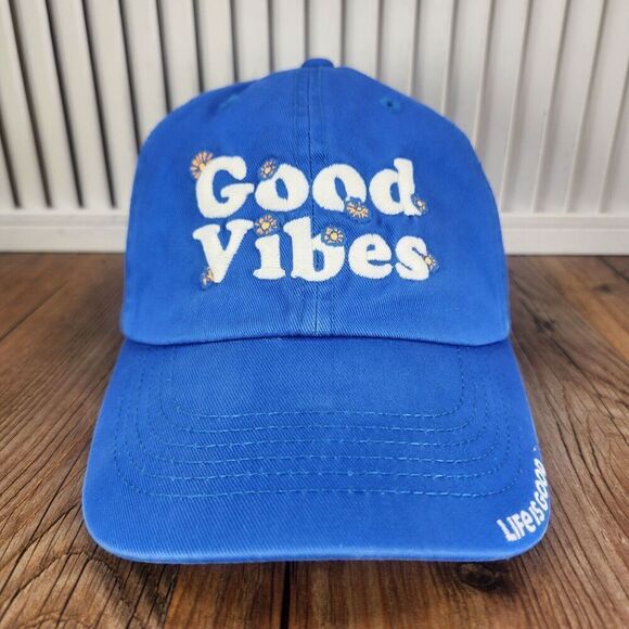 Life is Good Vibes Hat Cap Strap Back Blue Casual Mom Women Canvas Gardening Sun - Picture 2 of 11